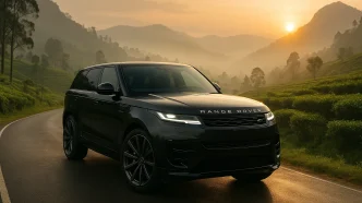 2025 Range Rover Sport in Ella, Sri Lanka with misty hills backdrop.